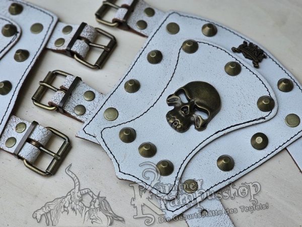 Handgamaschen Weiss Modell Skull Klein