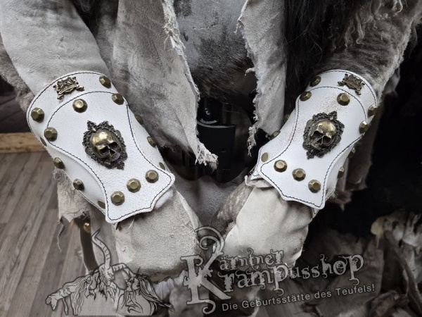 Handgamaschen Weiss Modell Ornament Skull Klein