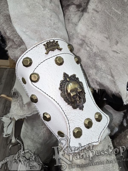 Handgamaschen Weiss Modell Ornament Skull Klein