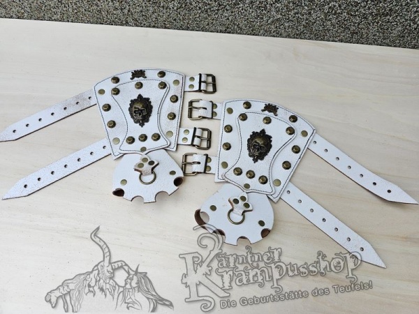 Handgamaschen Weiss Modell Ornament Skull Gross