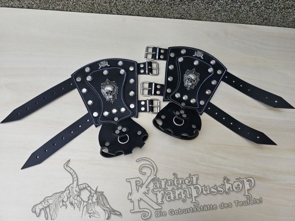 Handgamaschen Schwarz Modell Ornament Skull Gross