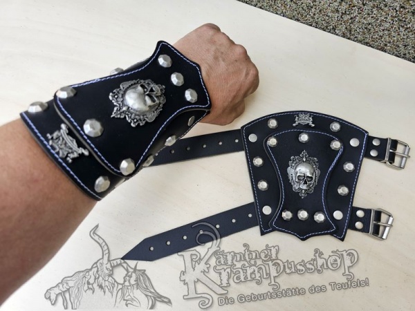 Handgamaschen Schwarz Modell Ornament Skull Klein