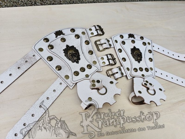Handgamaschen Weiss Modell Ornament Skull Gross
