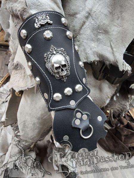 Handgamaschen Schwarz Modell Ornament Skull Gross