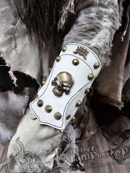 Handgamaschen Weiss Modell Skull Klein