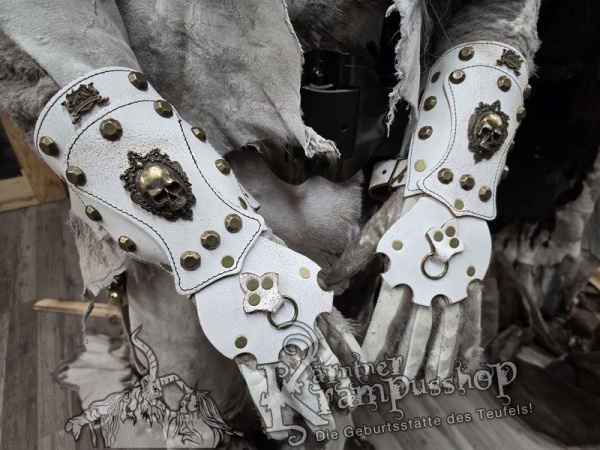 Handgamaschen Weiss Modell Ornament Skull Gross