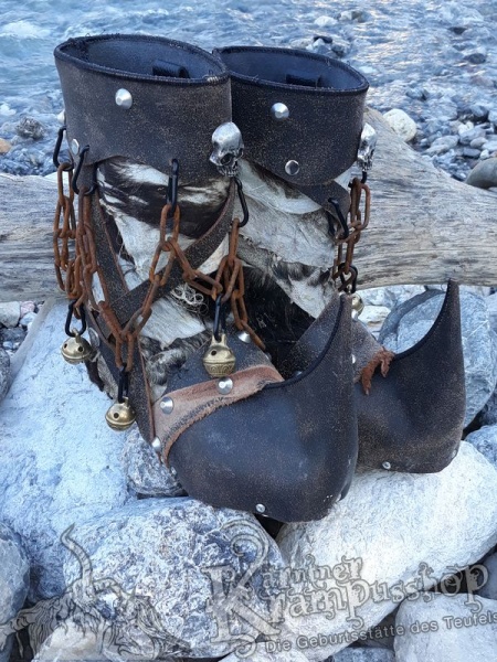Krampusstiefel mit Spitzen Braun Gefalzt