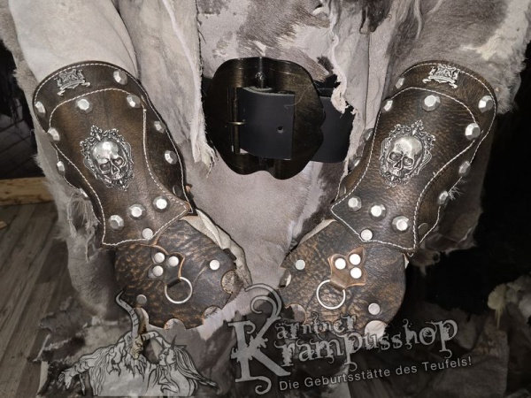 Handgamaschen Braun Modell Ornament Skull Gross