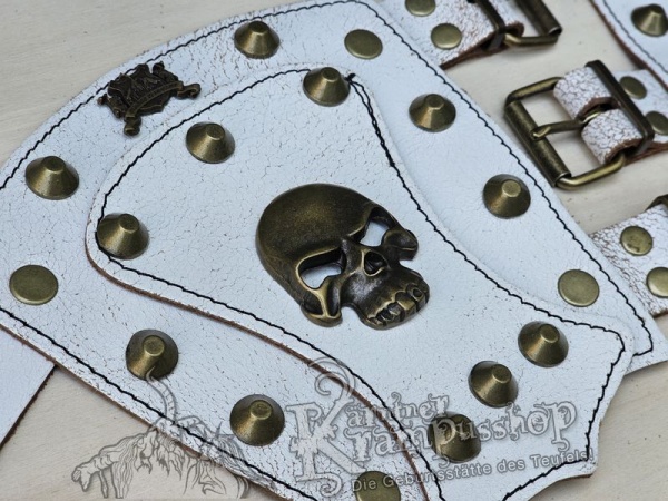 Handgamaschen Weiss Modell Skull Klein