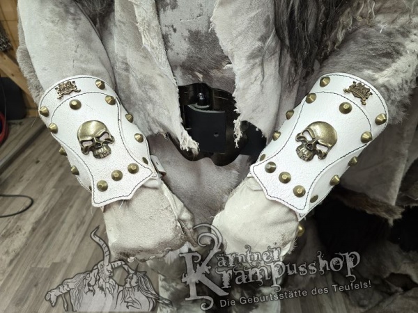 Handgamaschen Weiss Modell Skull Klein