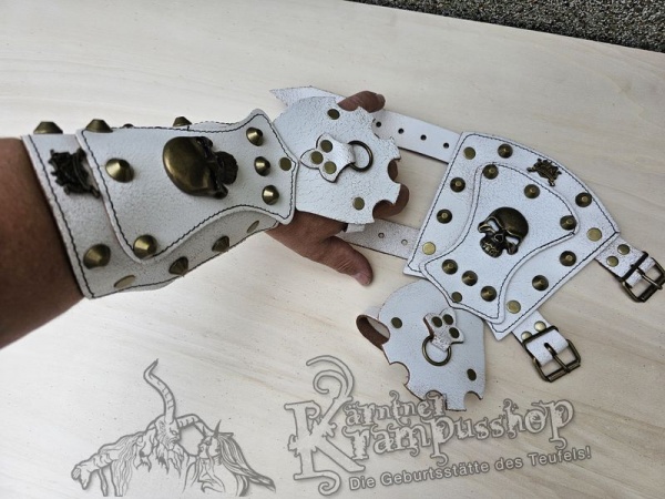 Handgamaschen Weiss Modell Skull Gross