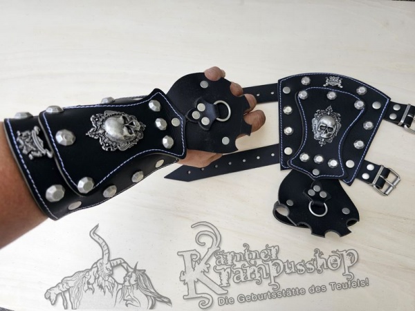 Handgamaschen Schwarz Modell Ornament Skull Gross