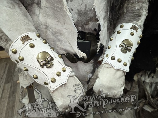 Handgamaschen Weiss Modell Skull Klein