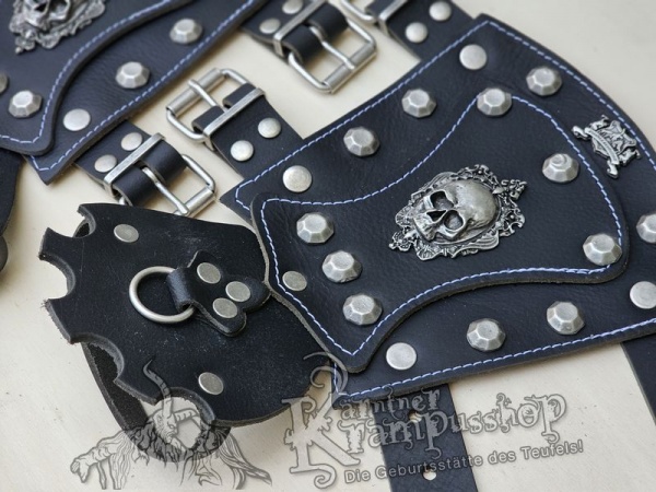 Handgamaschen Schwarz Modell Ornament Skull Gross