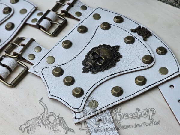 Handgamaschen Weiss Modell Ornament Skull Klein