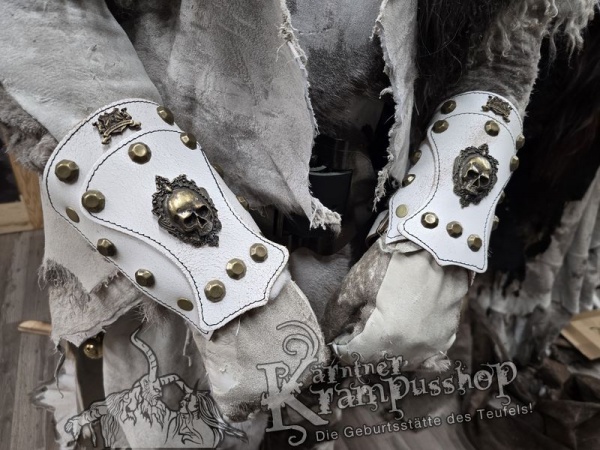 Handgamaschen Weiss Modell Ornament Skull Klein