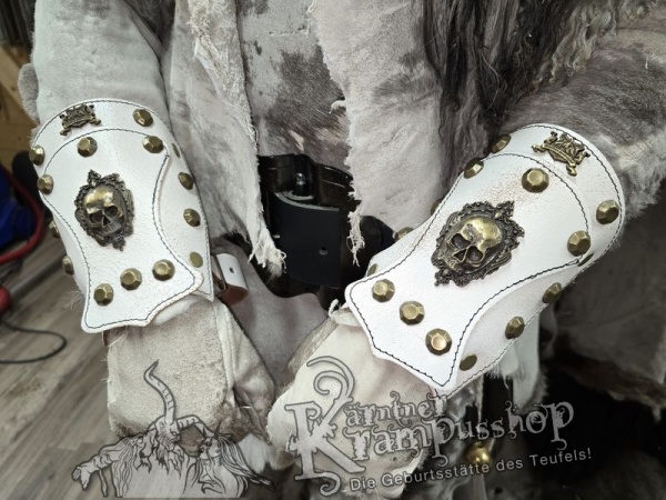 Handgamaschen Weiss Modell Ornament Skull Klein