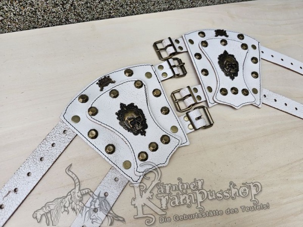 Handgamaschen Weiss Modell Ornament Skull Klein