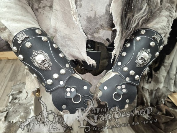 Handgamaschen Schwarz Modell Ornament Skull Gross