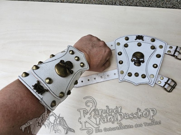 Handgamaschen Weiss Modell Skull Klein