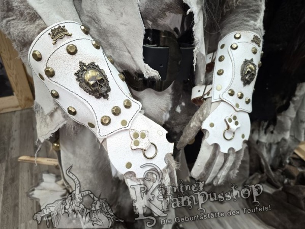 Handgamaschen Weiss Modell Ornament Skull Gross