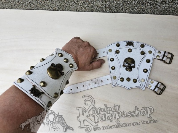 Handgamaschen Weiss Modell Skull Klein