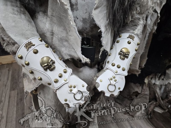 Handgamaschen Weiss Modell Skull Gross