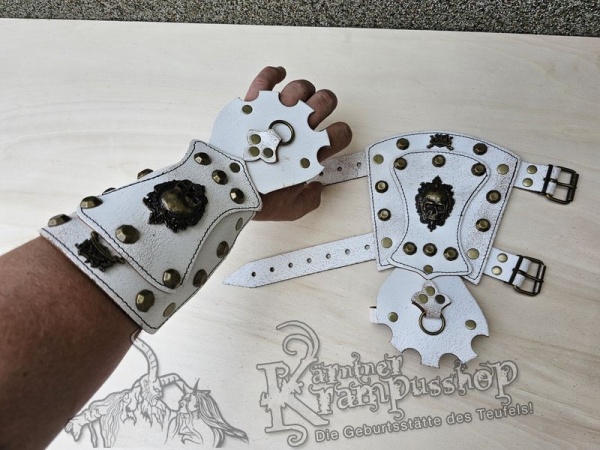 Handgamaschen Weiss Modell Ornament Skull Gross