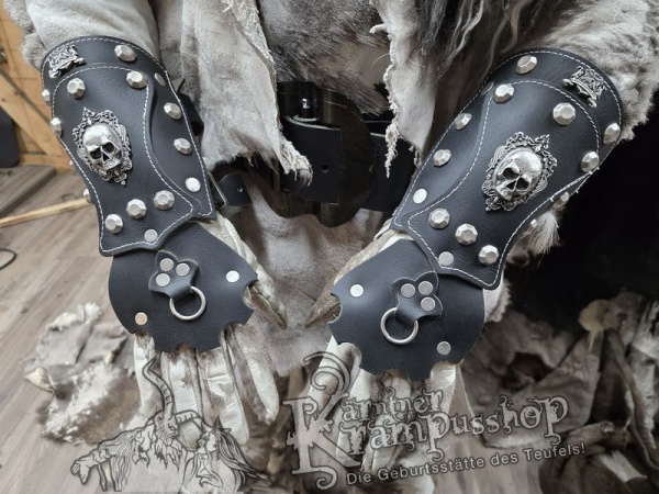 Handgamaschen Schwarz Modell Ornament Skull Gross