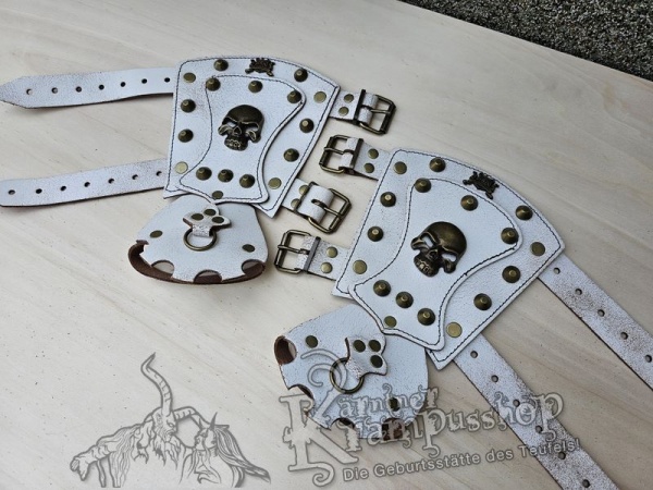 Handgamaschen Weiss Modell Skull Gross