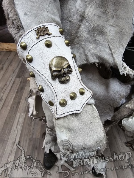 Handgamaschen Weiss Modell Skull Klein