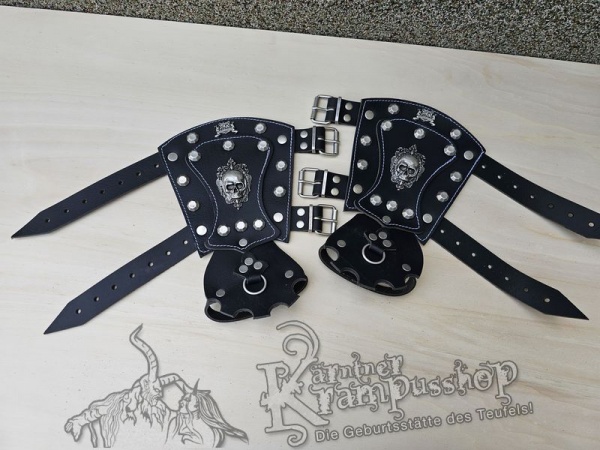 Handgamaschen Schwarz Modell Ornament Skull Gross
