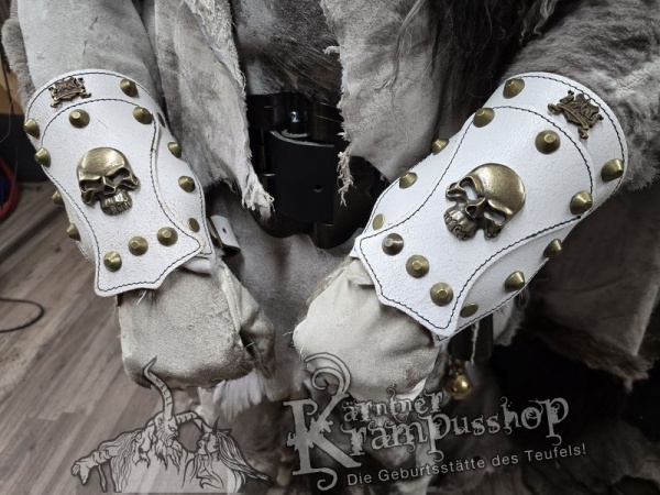 Handgamaschen Weiss Modell Skull Klein