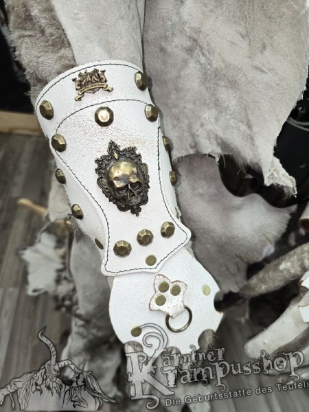 Handgamaschen Weiss Modell Ornament Skull Gross