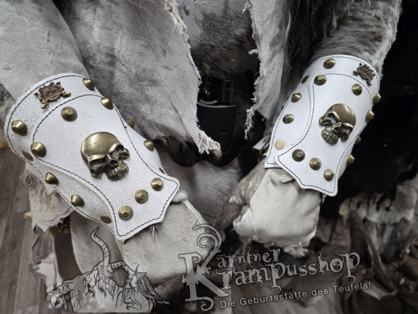 Handgamaschen Weiss Modell Skull Klein
