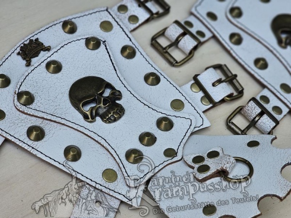 Handgamaschen Weiss Modell Skull Gross