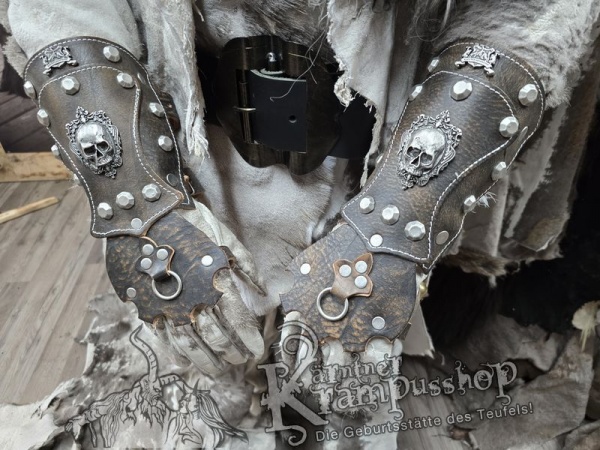 Handgamaschen Braun Modell Ornament Skull Gross