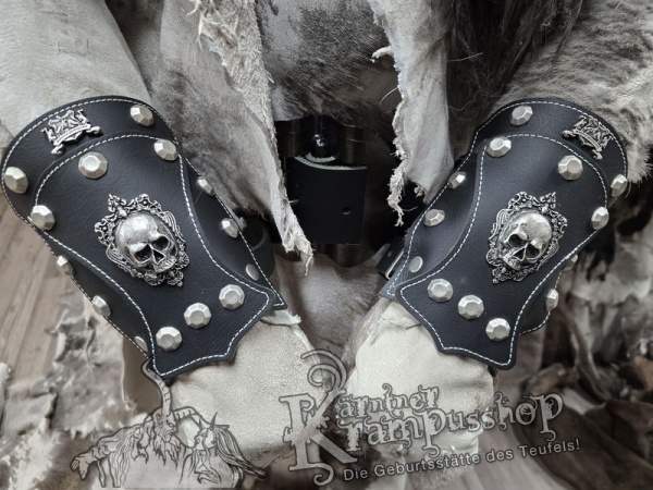 Handgamaschen Schwarz Modell Ornament Skull Klein