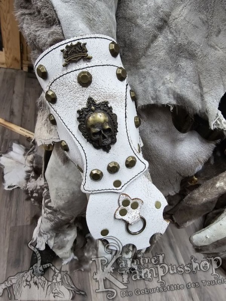 Handgamaschen Weiss Modell Ornament Skull Gross