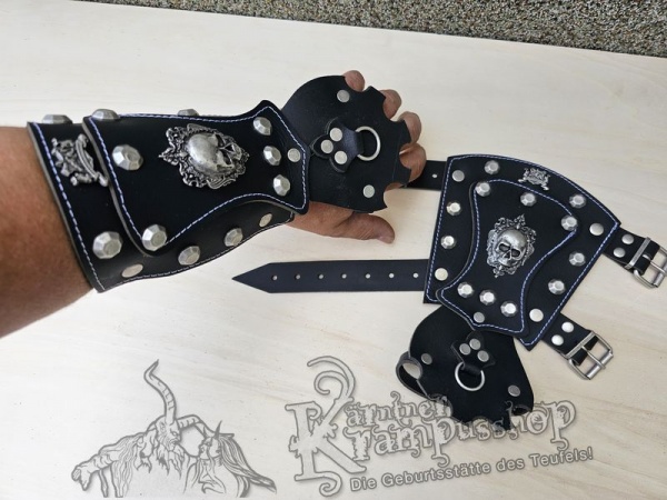 Handgamaschen Schwarz Modell Ornament Skull Gross