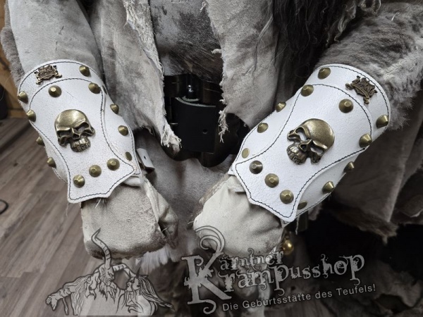 Handgamaschen Weiss Modell Skull Klein