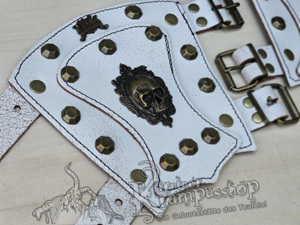 Handgamaschen Weiss Modell Ornament Skull Klein